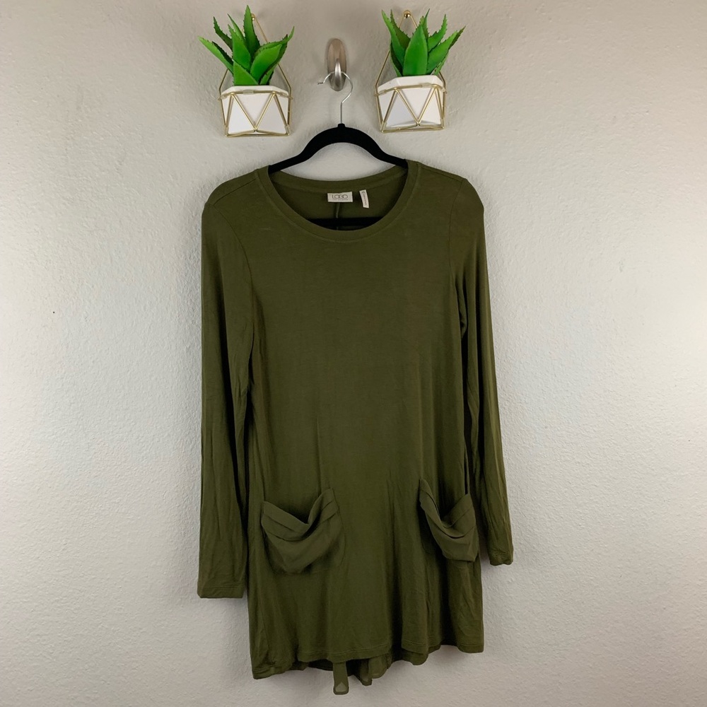 LOGO by Lori Goldstein knit top pockets chiffon